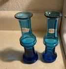 BLENKO Bamboo Blue Glass Pair Vintage RARE with original Stickers Mint Condition