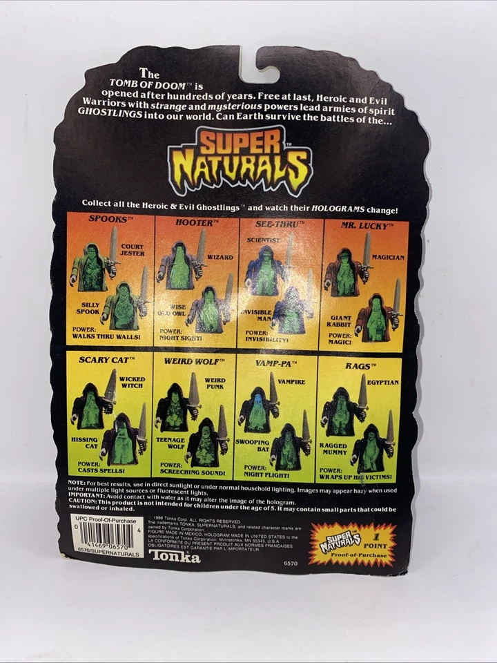 Tonka Super Naturals RAGS Evil Ghostling 1986 paquete blister sellado de fábrica Foto 2 de 4