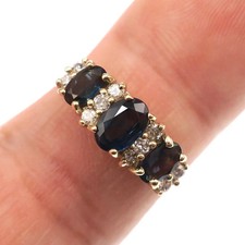 2 Ct 14k Solid Yellow Gold Natural Blue Sapphire and Diamond Band Ring All Size