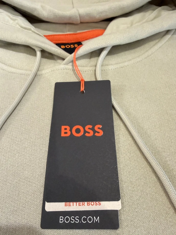 BOSS – Sweat à Capuche Homme Beige Clair Logo Patch – Taille XXL - Photo 3/4