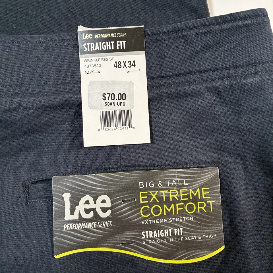 NOVA Calça Lee Extreme Comfort 48x34 Plana Reta Azul Relaxada Elástica Chino Nova Com Etiqueta - Imagem 4 de 4