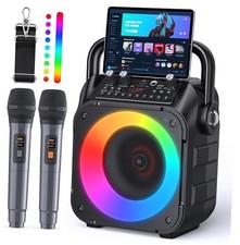 Karaoke Machine, Portable Bluetooth Speaker with 2 Wireless Microphones Black