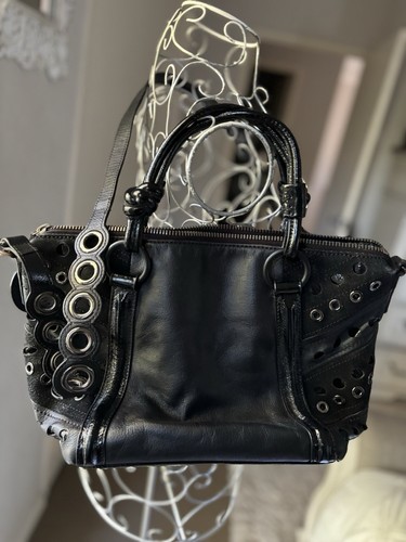 MIMCO LEATHER BAG IN BLACK Black Hardware Circle Studs & Strap