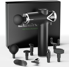 LEERCON Deep Tissue Percussion Massage Gun, 6 Speeds, 8 Attachments, Black