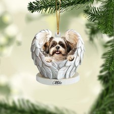 Personalized Cute Shih Tzu Dog Angel Wings Ornament, Shih Tzu Dog Xmas Ornament