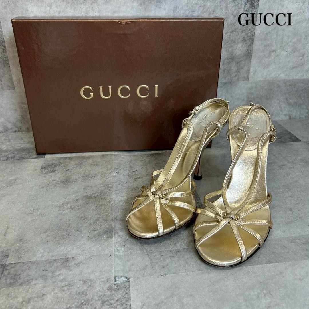 Gucci Mules Straps Heels Sandals Gold Size 34.5 US About4.5
