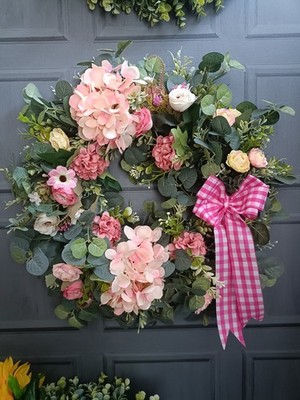 Rosa Hortensie & Rosenkranz Frühling Sommer Türdeko künstlicher Blumenkranz