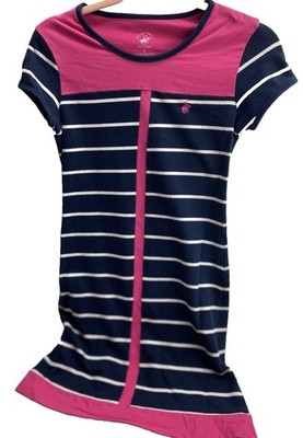 Beverly Hills Polo Club Girls Dress Small Pink Navy Stripes