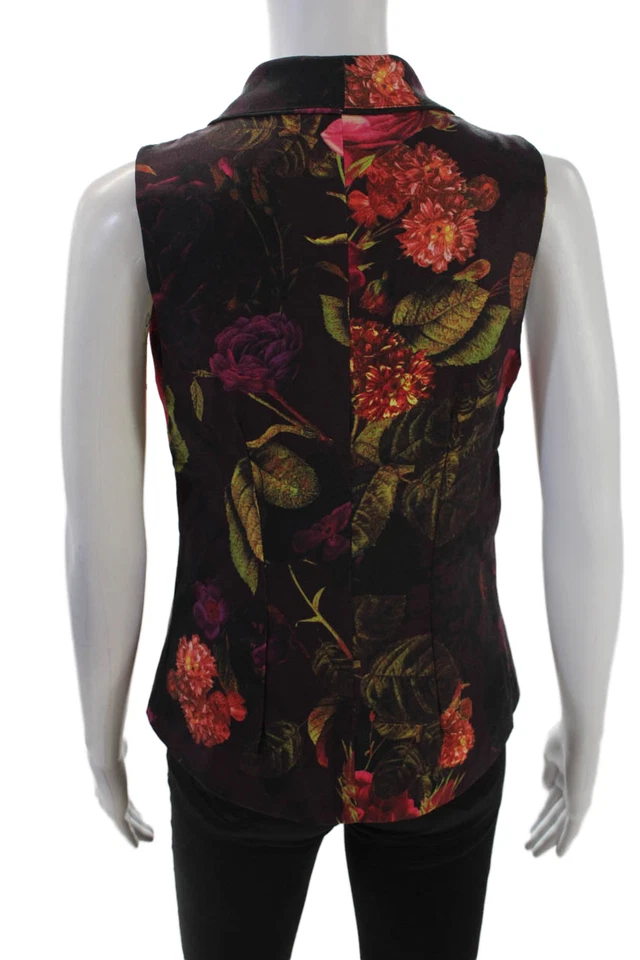 Seven Muses Mujer Un Botón Floral Estampado Seda Chaleco Chaqueta Púrpura Pequeño Foto 3 de 4