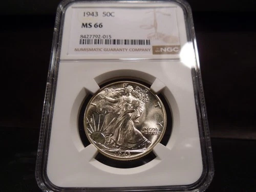 1943 MS66 Liberty Walking Silver Half Dollar NGC Certified Gem - White