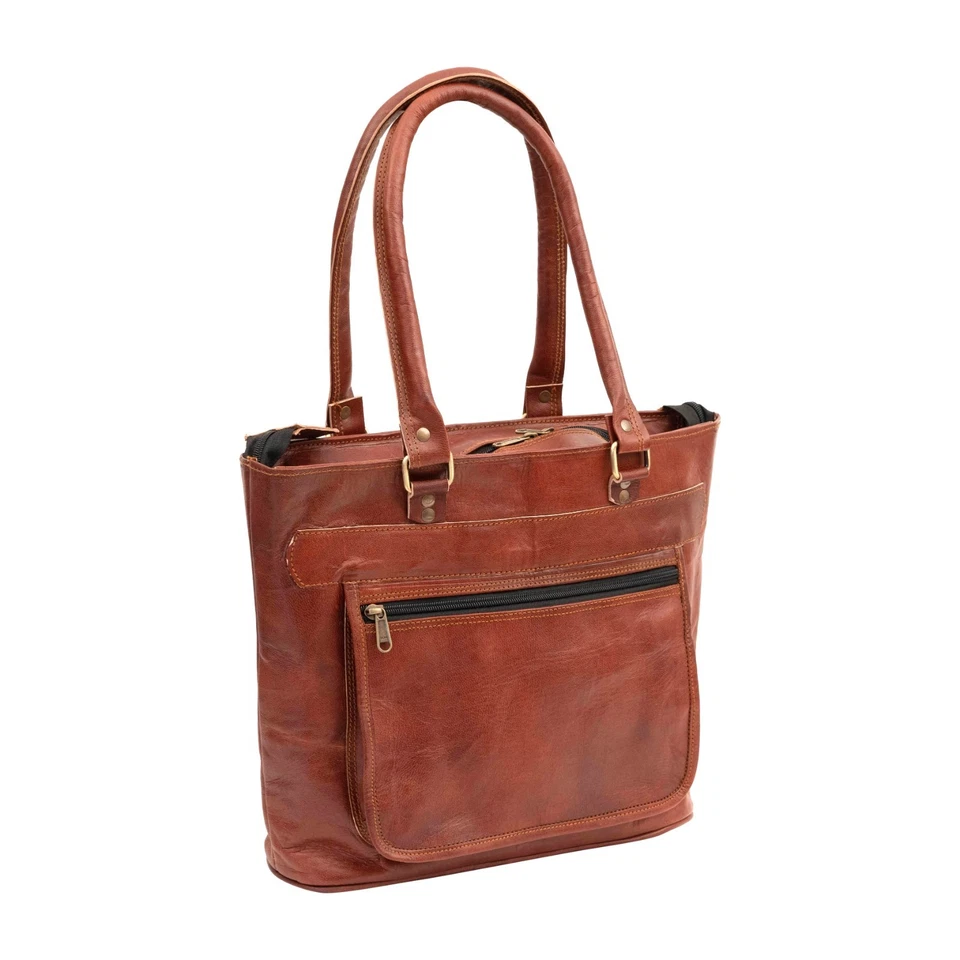 Women's Shoulder Bag Handmade Purse Large Vintage Genuine Brown Leather Tote - Image 3 of 4