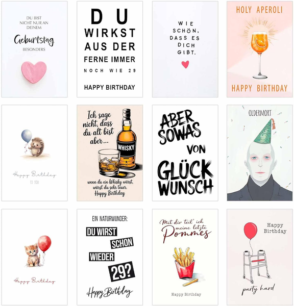 Set 12 Geburtstagskarten GlüCkwunschkarten Zum Geburtstag Mit Umschlag. Grusskar-image