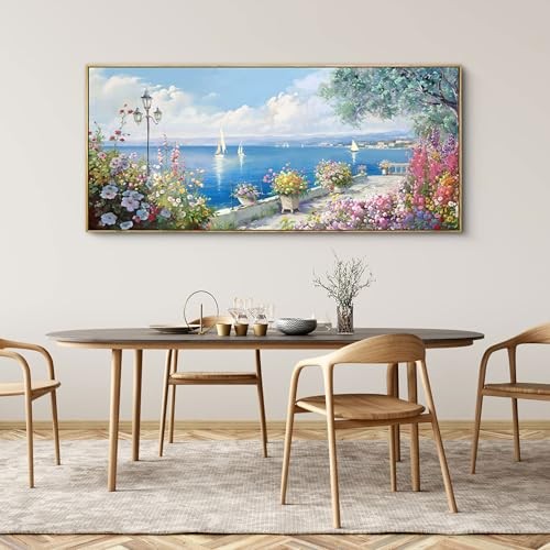 Extra Large Coastal Wall Art - Ocean Seascape Canvas 70.9L" x 31.5W" Blue Pink - Picture 6 of 7