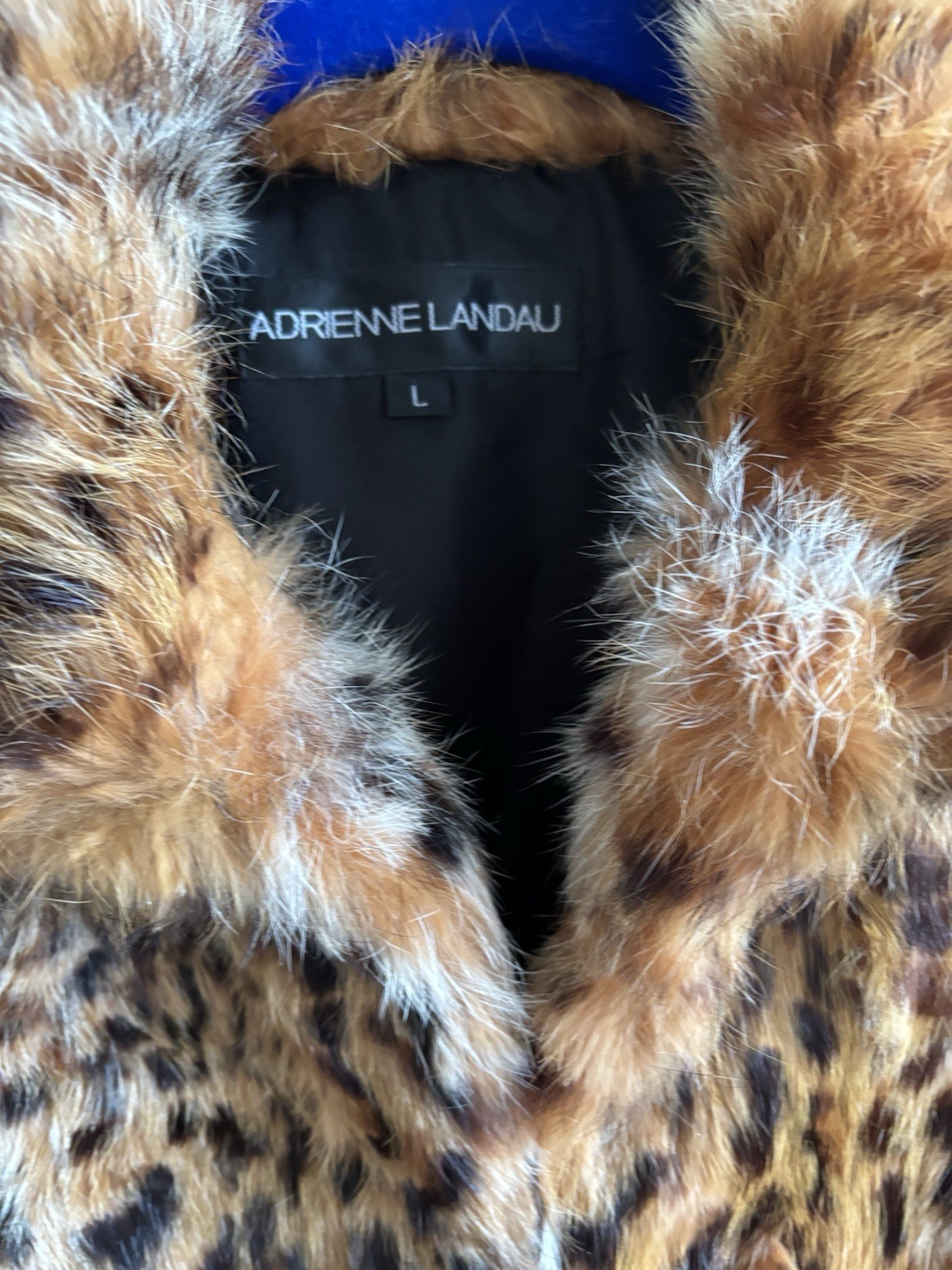 Women’s Adrienne Landau Size L Real Rabbit Fur Vest With Spotted Animal Print