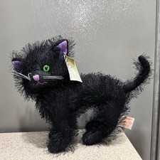 Vtg Russ Plush  Scratches  Black Cat Green Eyes 12  x9.5  Halloween Works Tags 