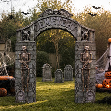 7 Piece Halloween Cemetery Archway Tombstone Skeleton Set