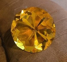 Oleg Cassini Sapphire Golden Yellow Round Diamond Cut Signed Paperweight