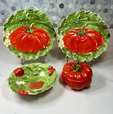 Royal Bayreuth Tomato Figural Porcelain Set–2 Plates, Bowl & Covered Jar Bavaria