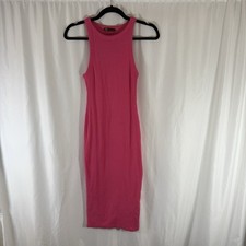 Zara Dress Women's Medium Pink Ribbed Sleeveless Round Neck Cotton Blend