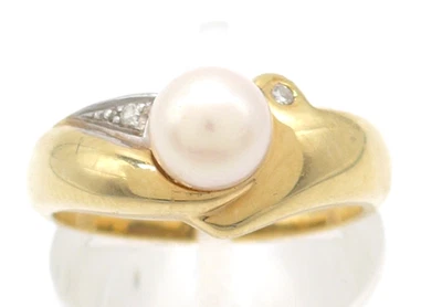 Größe 54 Ring 585 GOLD 14 Karat Gelbgold anello bague Diamant Perle G1336/26 - Bild 1 von 4