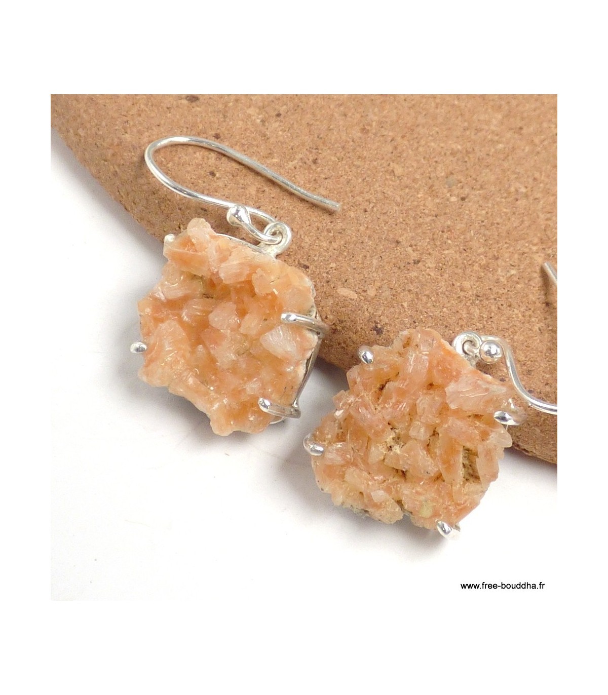Boucles d'oreilles Heulandite brute KC66.1 en argent et pierre rose