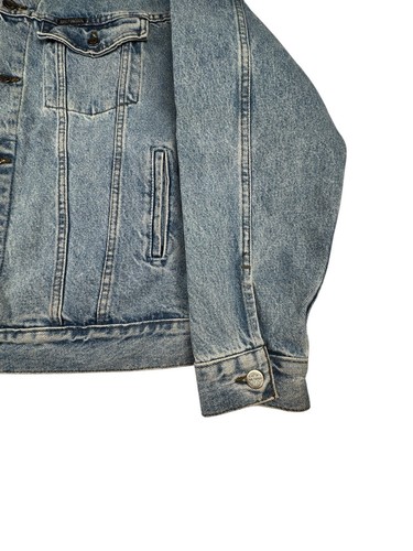 VTG Harley Davidson Denim Jacket Mens Embroidered Flaming Eagle Patch On Back L - Picture 5 of 23