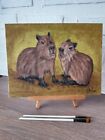 <!--F#f_0-->Capybara Pair Original Oil Painting Animal Wall Art 12 x 9 Pet Portrait Oil Art<!--F/-->