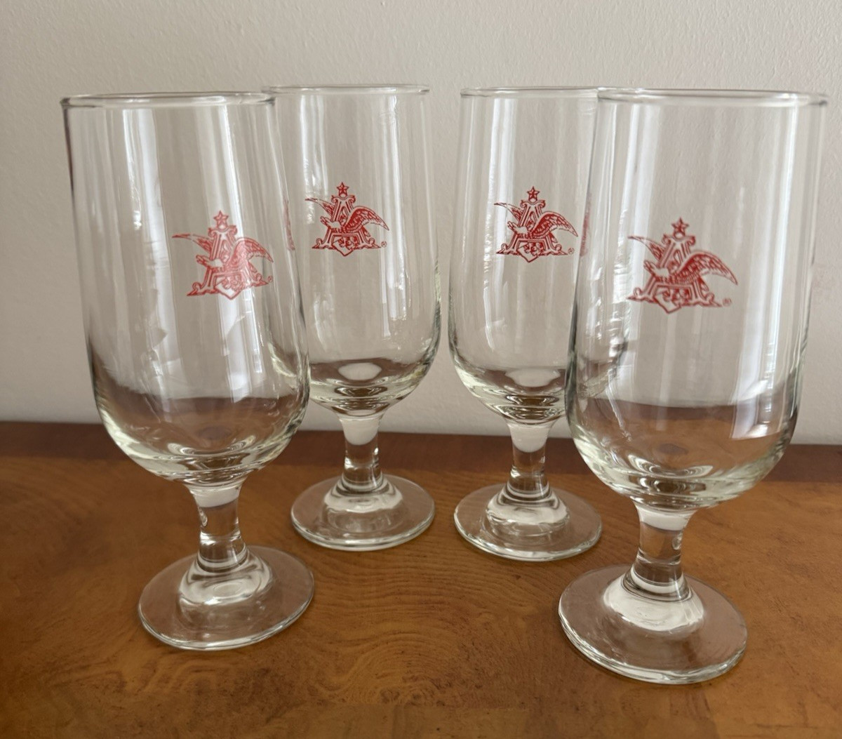 Vintage ~ Anheuser Busch Beer Glasses ~ Red Eagle ~ Set of 4 ~ Stem / Footed 7"