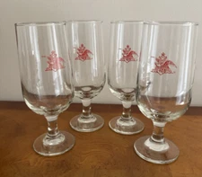 Vintage ~ Anheuser Busch Beer Glasses ~ Red Eagle ~ Set of 4 ~ Stem / Footed 7"