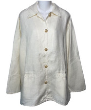 Vintage Flax By Jeanne Engelhart Linen Jacket Size Medium White Long Shapely M