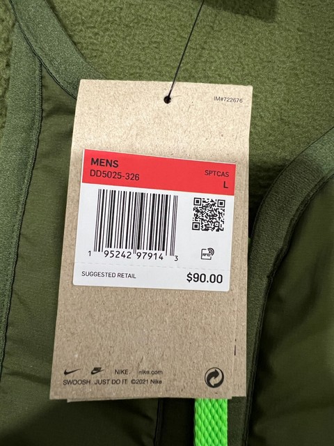 Nike Sportswear Menâs High Pile Zipper fleece Vest Green Orange Large DD5025 326 for sale online 