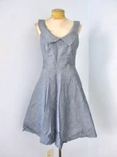 Retro 1950's boutique cotton chambray fit flare Marilyn dress sailor v-neck M