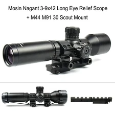 TACFUN Mosin Nagant 3-9x42 Long Eye Relief Scope /w Ring Mount +M44 M91 30 Mount