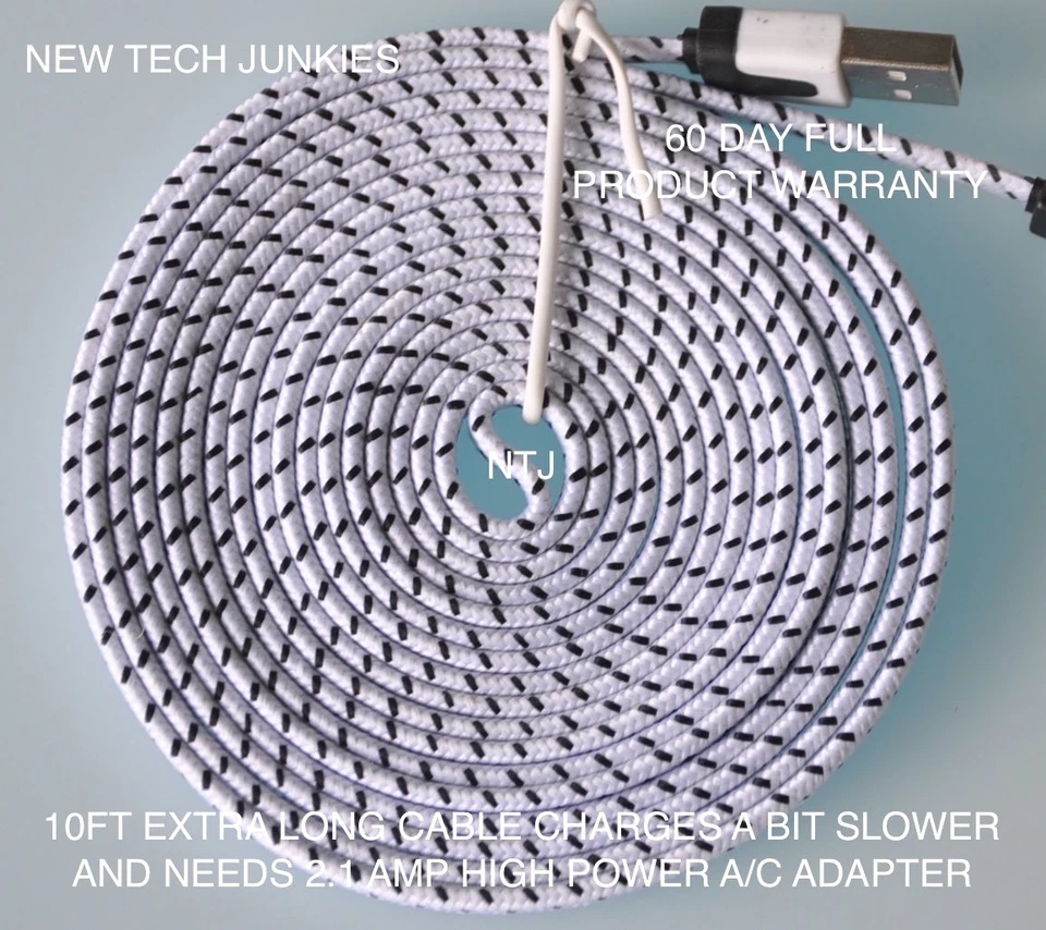 10FT LONG Flat Braided USB data power cord Charger Cable for iPhone 3 4 4S iPod - Image 4 of 4