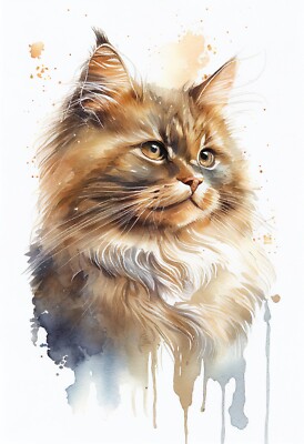 Katze Aquarell Posterdruck - Größe A3