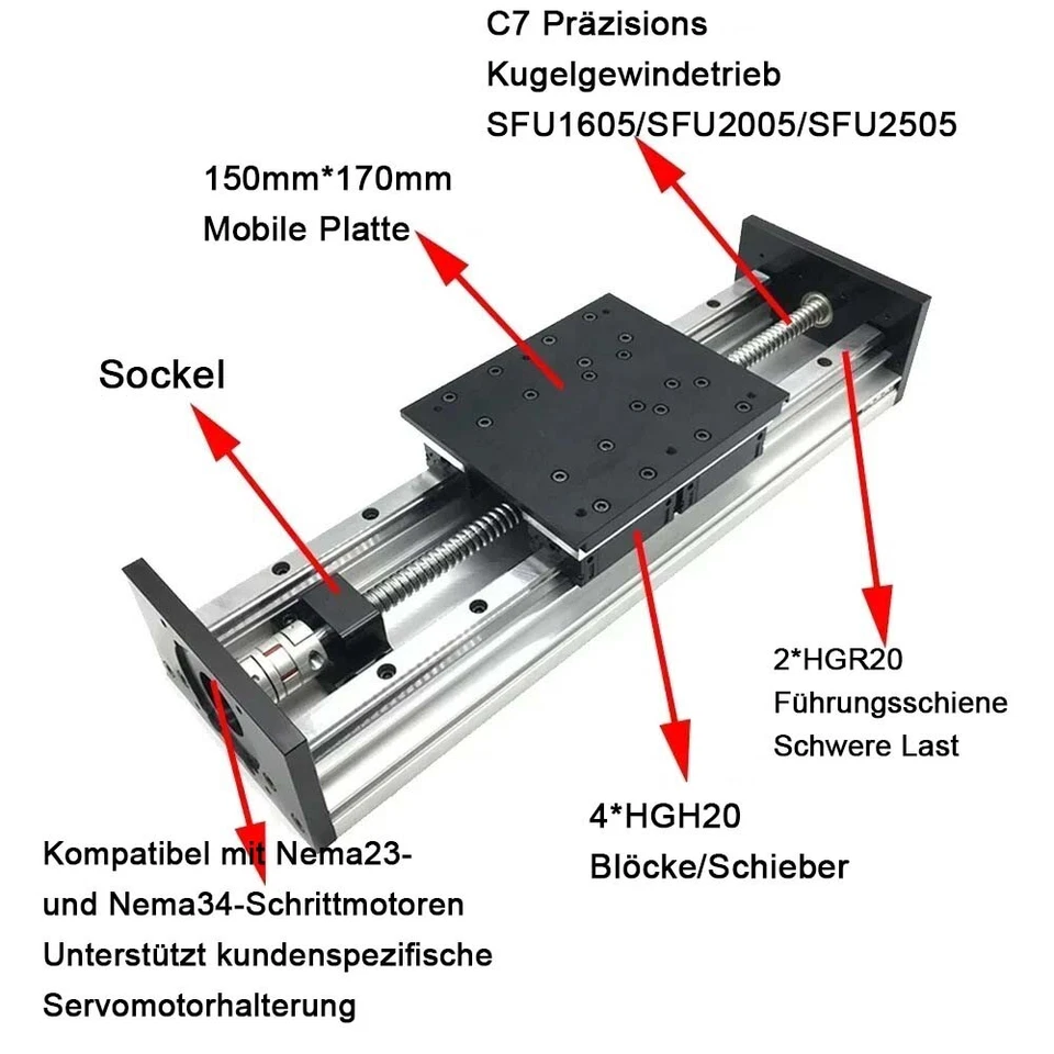Linearführung CNC Lineartisch Schiebetisch Schwerlast Kugelumlaufspindel 250kg - Bild 3 von 4