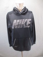 NIKE THERMA-FIT Size XL Boys Black Front Pocket Fleece Lined Athletic Hoodie 665