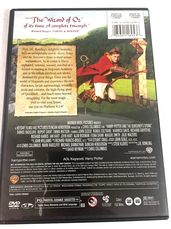 Harry Potter and the Sorcerer's Stone DVD Ships Same Day With Tracking - Image 2 of 2