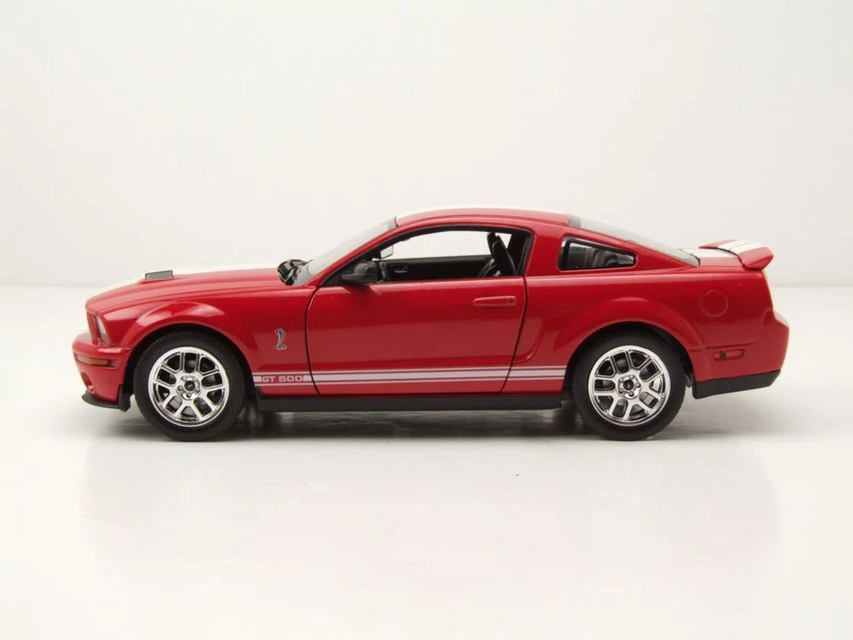Ford Shelby MUSTANG Gt 500 2007 Rosso Bianco Modellino Auto 1:24 Welly - Immagine 3 di 4