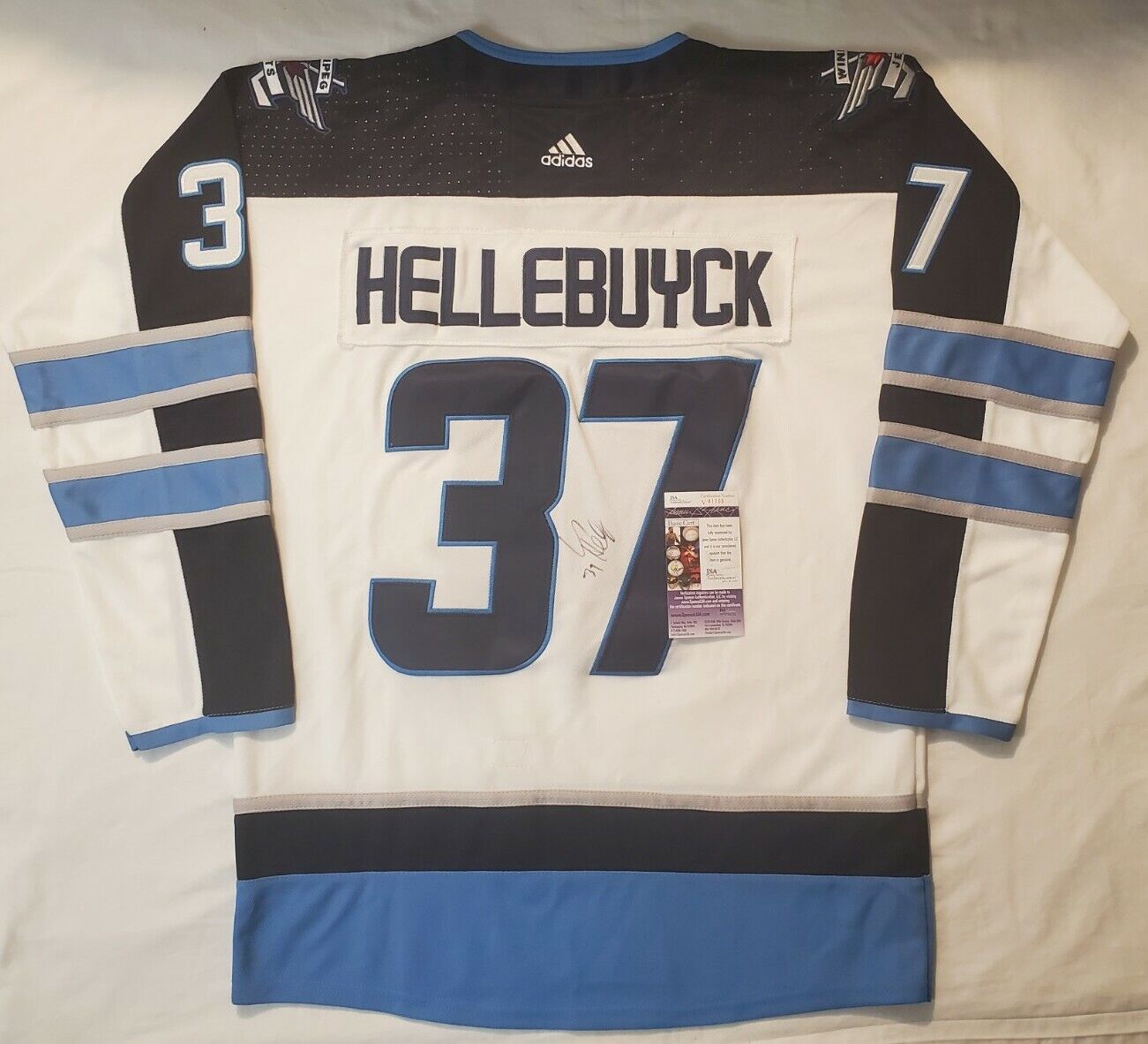 Connor Hellebuyck Winnipeg Jets Autographed Adidas Pro Military Camo Jersey