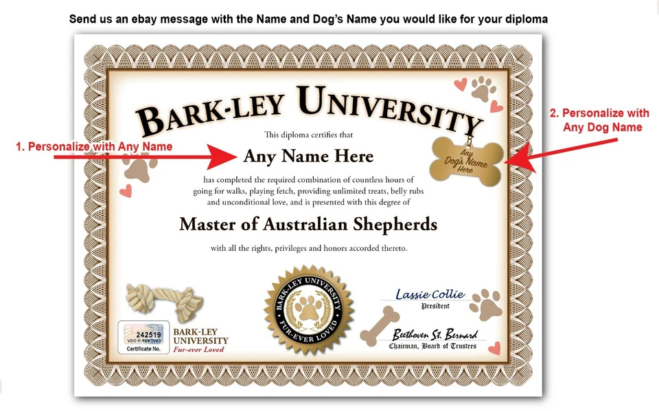 Australian Shepherd PERSONALIZED CERTIFICATE Diploma - Dog Tag Toy - Lover GIFT - Image 2 of 3