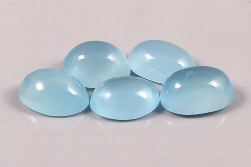 5 Pieces Lot Natural Milky Blue Aquamarine Loose Stone Oval Shape Cabochon 7*5 M - Picture 3 of 3