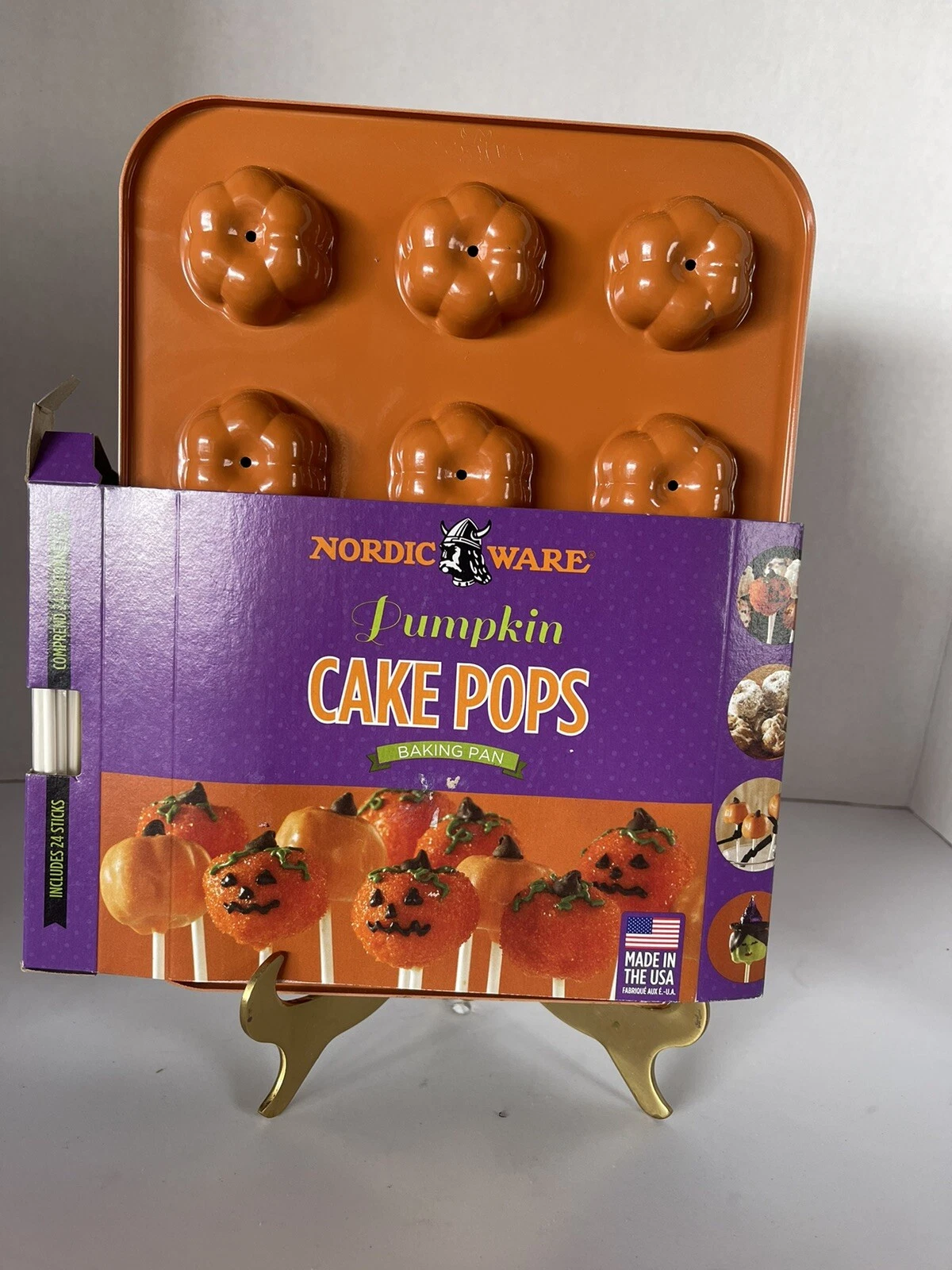 Nordic Ware 2-Pan Set of Pumpkin Cake Pops Non-Stick Baking Pans w/24 Sticks NEW