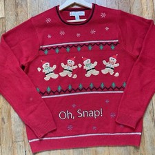 Jolly Sweaters Red Christmas Sweater Gingerbread "Oh Snap" - sz Large