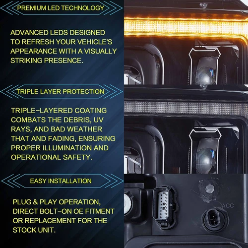 VLAND Headlights Fit 2017-2019 Ford F-250 F350 F450 F550 Super Duty Animation - Picture 5 of 9