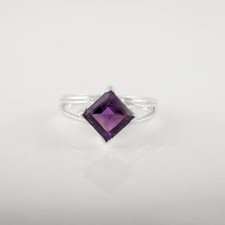 Natural Amethyst 925 Sterling Silver Split Shank Dainty Ring gift for her