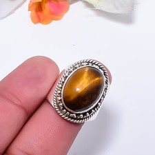 Natural Tiger's Eye Gemstone 925 Sterling Silver Ring Jewelry Gift For Friends.