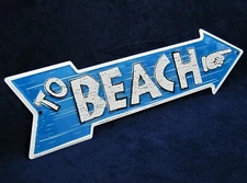 TO BEACH Arrow - *US MADE* Embossed Metal Sign - Yard Man Cave Garage Bar Decor