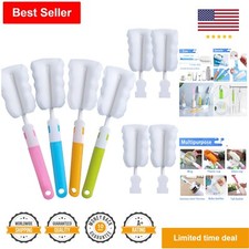Bottle Brush Set with 4 Replacement Brush Heads - Portable Long Handle Cleaner