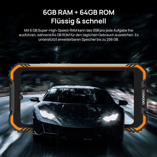 DOOGEE S58 Pro Outdoor Smartphone Ohne Vertrag Handy, 4G Android 6GB+64GB - Zdjęcie 3 z 13